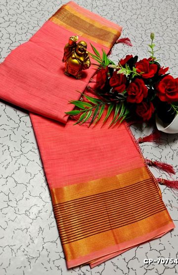 FANCY PLAIN COTTON  SOFT SILK SAREES - LIGHT PINK