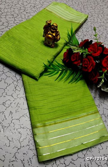 FANCY PLAIN COTTON  SOFT SILK SAREES - LIGHT GREEN