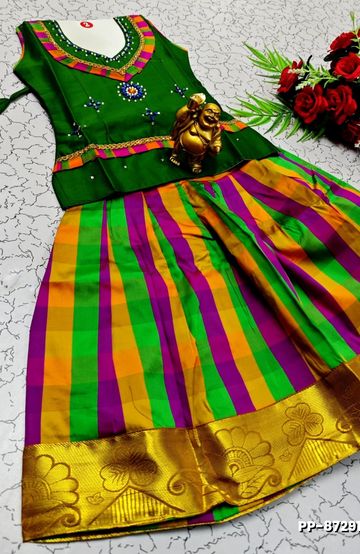 Beauty checked soft silk rich look design soft material function and party wear - OLIVE GREEN