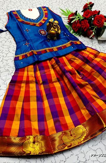 KIDS TRENDY WEAR PATTU PAVADAI SET - PEACKOK BLUE (1)