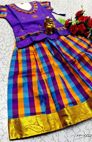 KIDS TRENDY WEAR PATTU PAVADAI SET - INDIGO COLOUR