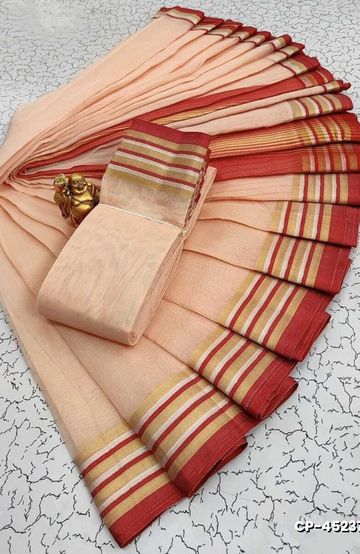 BRIDAL SILK GOLD SILVAR AND COPPER ZARI WEAVE AND WEDDING ART SILK SAREES - CORAL COLOUR (4)