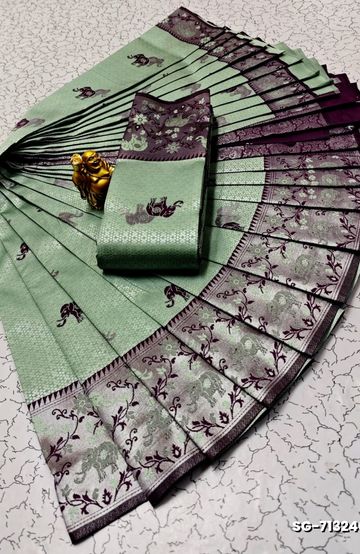 Korvai kotanji Trendy & Fancy bhutta and 2/100  Silk Cotton Sarees Function wear - DARK GREEN (2)