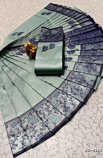 BRIDAL SILK GOLD SILVAR AND COPPER ZARI WEAVE AND WEDDING ART SILK SAREES - BOTTLE GREEN