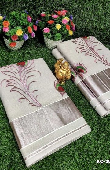 TRENDING KERALA SPECIAL FULL WORK EMBOSSED DIGITAL PRINTING TISSUE SAREE COLLECTIONS - WHITE (16)
