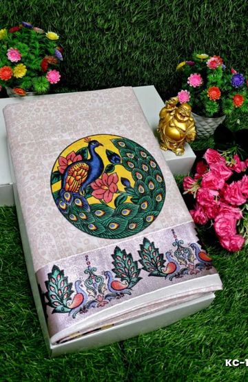 Trending kerala onam special kasavu saree full work embossed digital printing cotton saree collections - WHITE N (6)