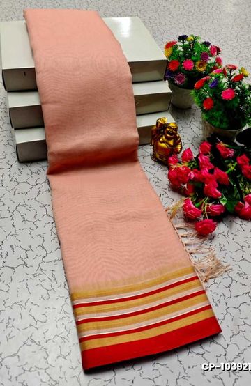 FANCY PLAIN COTTON SOFT SILK SAREES - BABY PINK (2)
