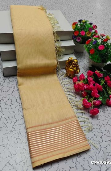 FANCY PLAIN COTTON SOFT SILK SAREES - CREAM (2)