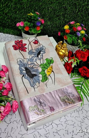 TRENDING KERALA SPECIAL FULL WORK EMBOSSED DIGITAL PRINTING TISSUE SAREE COLLECTIONS - BEIGE COLOUR (20)