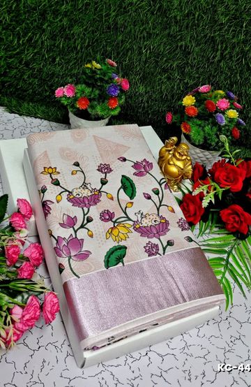 TRENDING KERALA SPECIAL FULL WORK EMBOSSED DIGITAL PRINTING TISSUE SAREE COLLECTIONS - WHITE (34)