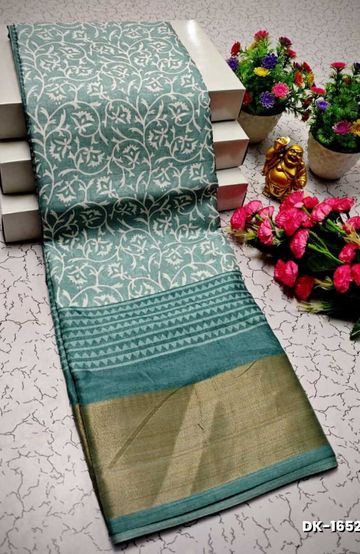 DIGITAL PRINTING DOLA SILK COTTON SAREES - LIGHT SKY BLUE