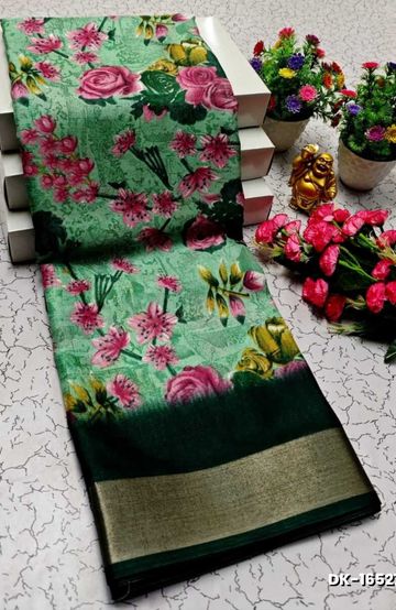 DIGITAL PRINTING DOLA SILK COTTON SAREES - EMERALD COLOUR
