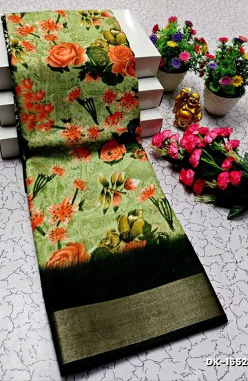 DIGITAL PRINTING DOLA SILK COTTON SAREES - PESTA GREEN
