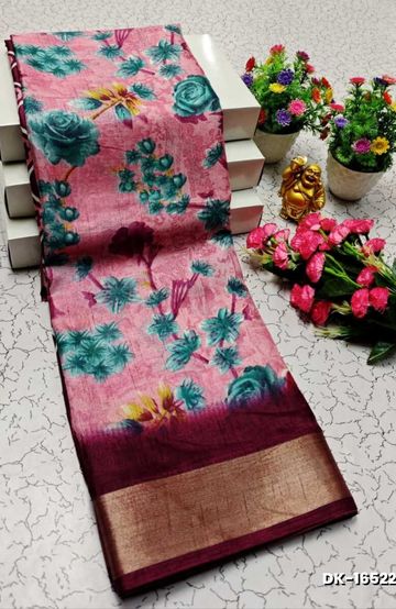 DIGITAL PRINTING DOLA SILK COTTON SAREES - BABY PINK