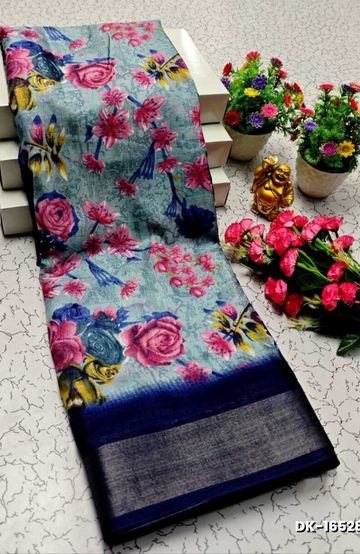 DIGITAL PRINTING DOLA SILK COTTON SAREES - BLUE SHADE