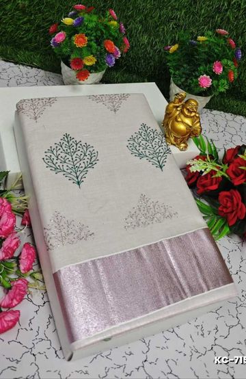 Luxurious heavy work blouse fabric with floral goldwork jaal border - NORMAL  BLUE