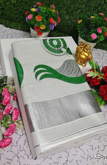 TRENDING KERALA SPECIAL FULL WORK EMBOSSED DIGITAL PRINTING TISSUE SAREE COLLECTIONS - SILVAR (11)