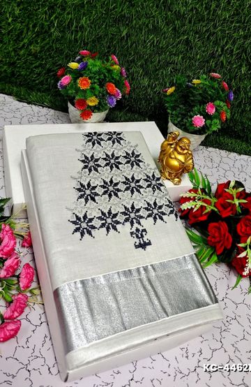 TRENDING KERALA SPECIAL FULL WORK EMBOSSED DIGITAL PRINTING TISSUE SAREE COLLECTIONS - SILVAR (12)