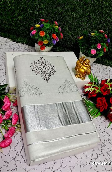 Designer Multi-Color Floral Print Blouse Fabric - IVORY COLOUR