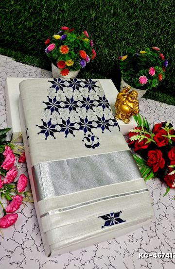 TRENDING KERALA SPECIAL FULL WORK EMBOSSED DIGITAL PRINTING TISSUE SAREE COLLECTIONS - GOLD (21)