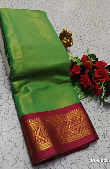 BRIDAL SILK GOLD SILVAR AND COPPER ZARI WEAVE AND WEDDING ART SILK SAREES - ORANGE (3)