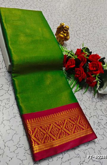 BRIDAL SILK GOLD SILVAR AND COPPER ZARI WEAVE AND WEDDING ART SILK SAREES - LIGHT GREEN SHADE (1)