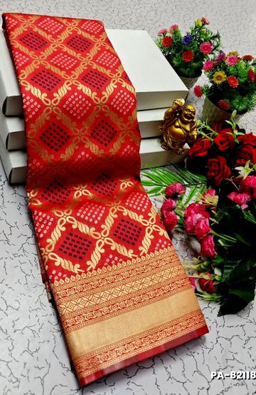TRANDING PATOLA SILK SAREES - TOMATO COLOUR