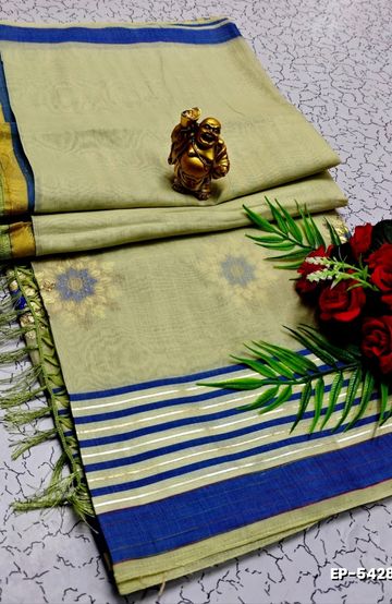 Korvai kotanji Trendy & Fancy bhutta and 2/100 Silk Cotton Sarees Function wear - SKY BLUE