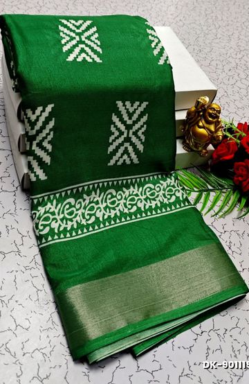 DIGITAL PRINTING DOLA SILK COTTON SAREES - GREEN