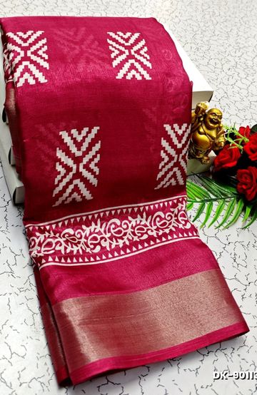 DIGITAL PRINTING DOLA SILK COTTON SAREES - DARK PINK