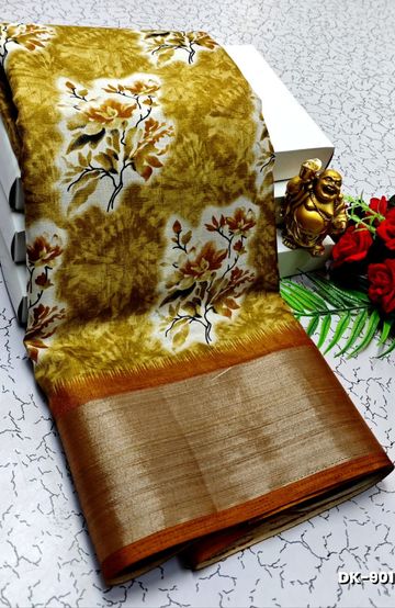 DIGITAL PRINTING DOLA SILK COTTON SAREES - LIGHT YELLOW (1)