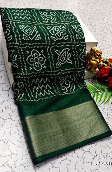 DIGITAL PRINTING DOLA SILK COTTON SAREES - BOTTLE GREEN