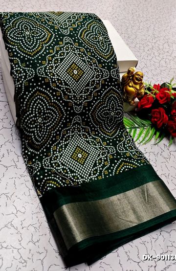 DIGITAL PRINTING DOLA SILK COTTON SAREES - DARK GREEN