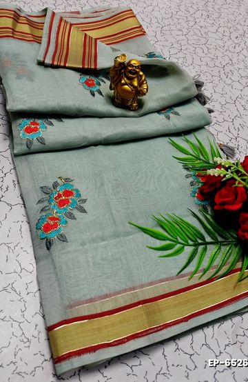DIGITAL EMBROIDERY PRINTING COTTON SAREES - AS COLOR (6)