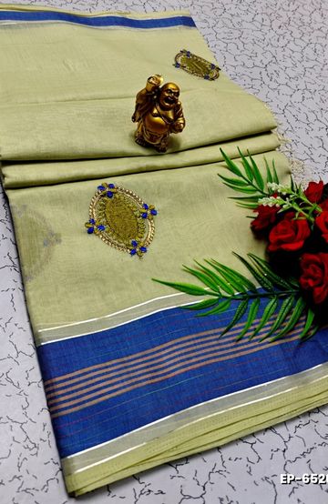 DIGITAL EMBROIDERY PRINTING COTTON SAREES - CREAM (6)
