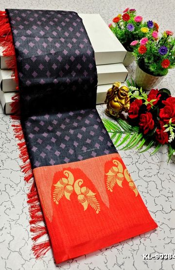 DEGITAL KARGIL PRINTED  COTTON TYPE SAREE - GRAY