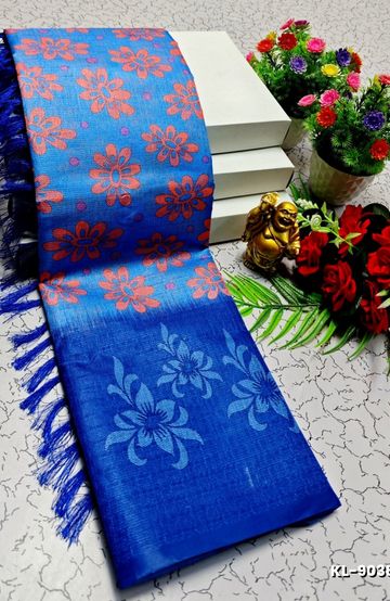 DEGITAL KARGIL PRINTED  COTTON TYPE SAREE - ROYAL BLUE