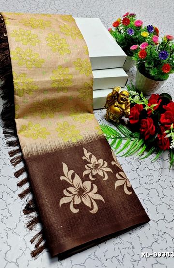DEGITAL KARGIL PRINTED  COTTON TYPE SAREE - CREAM (1)