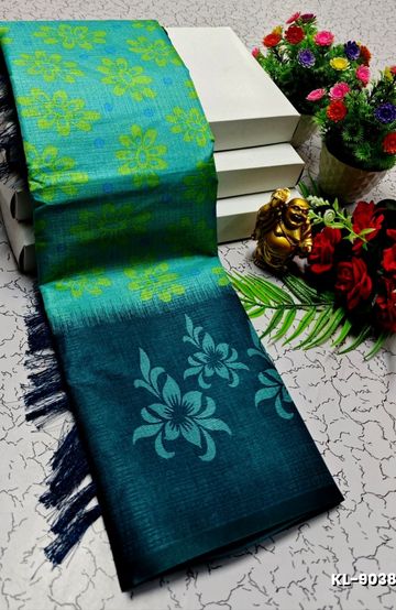 DEGITAL KARGIL PRINTED  COTTON TYPE SAREE - EMERALD COLOUR (1)