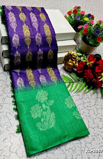 DEGITAL KARGIL PRINTED  COTTON TYPE SAREE - - INDIGO COLOUR