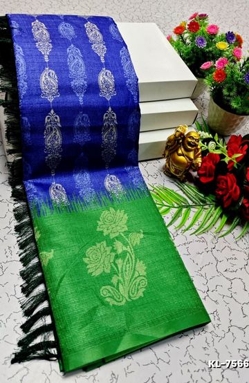DESIGNER SOFT BANARASI SILK WITH KALAMKARI THEME  EXCLUSIVE MODEL WITH PURE ZARI  BORDER - LIGHT SANDLE