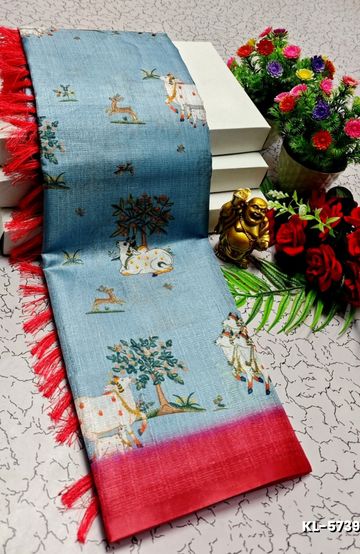 DEGITAL KARGIL PRINTED  COTTON TYPE SAREE - LIGHT SKY BLUE (1)