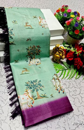 DEGITAL KARGIL PRINTED  COTTON TYPE SAREE - LIGHT GREEN SHADE