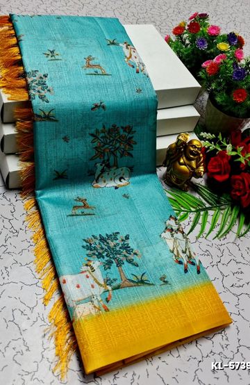 DEGITAL KARGIL PRINTED  COTTON TYPE SAREE - DARK SKY BLUE (3)