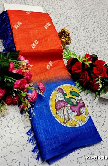 Designer Multi-Color Floral Print Blouse Fabric - BLUE SHADE