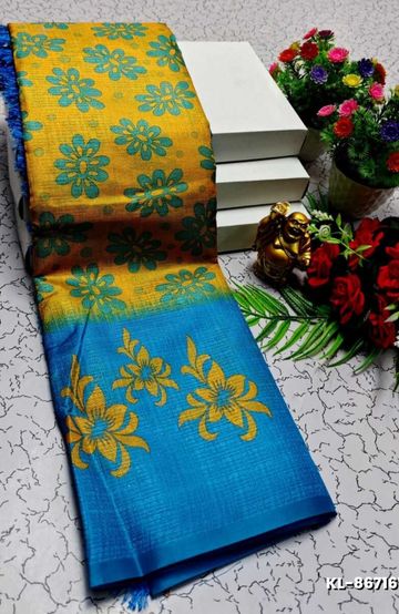 DEGITAL KARGIL PRINTED  COTTON TYPE SAREE - GOLD COLOUR (7)