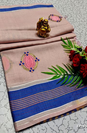 DIGITAL EMBROIDERY PRINTING COTTON SAREES - BABY PINK (3)