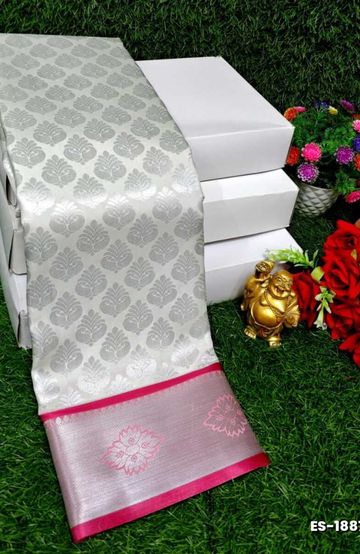 TRENDING KERALA SPECIAL FULL WORK EMBOSSED DIGITAL PRINTING TISSUE SAREE COLLECTIONS - WHITE (6)