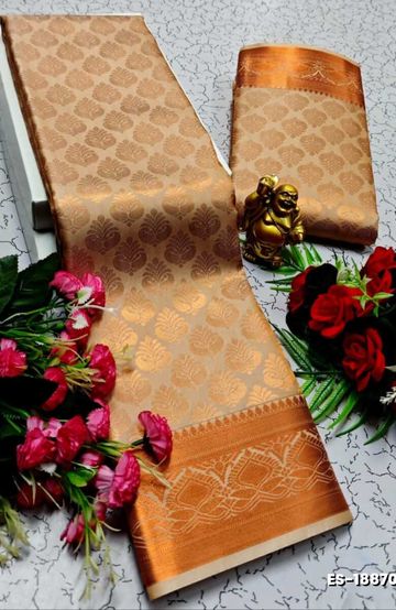 Luxurious heavy work blouse fabric with floral goldwork jaal border - REXONA (5)