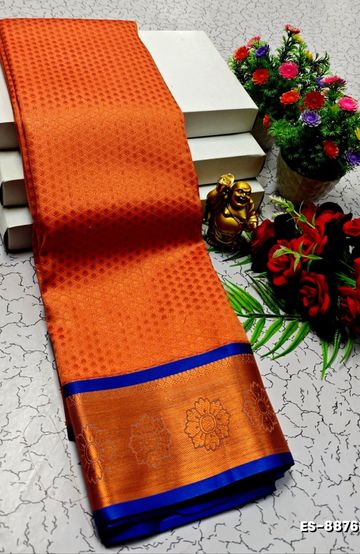 BRIDAL SILK GOLD SILVAR AND COPPER ZARI WEAVE AND WEDDING ART SILK SAREES - ORANGE (3)